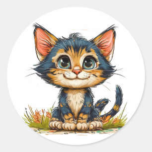 Adesivo Redondo Gato de desenho animado fofo