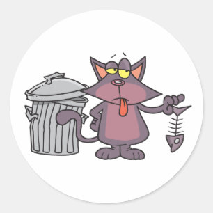 Adesivo Redondo Gato de Desenho Animado Mal-Humorado Comendo Esque