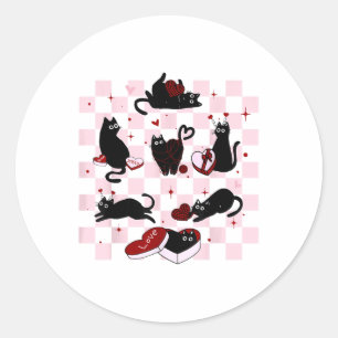 Adesivo Redondo Gato de Dia de os namorados Cardíaco Retro Preto R