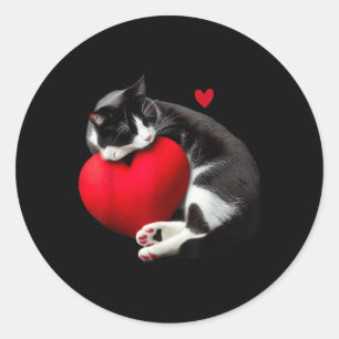 Adesivo Redondo Gato de Dia de os namorados Negro Engraçado