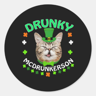 Adesivo Redondo Gato De Dia de São Patrício Mcdrunkerson Bêbado