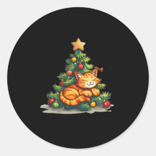 Adesivo Redondo Gato De Dormir Com Árvore De Natal Para Topo De Es