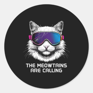 Adesivo Redondo Gato de esqui snowboard engraçado as meowtanhas es