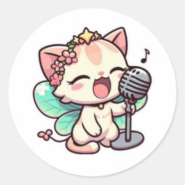 Adesivo Redondo Gato de fada bonito cantando