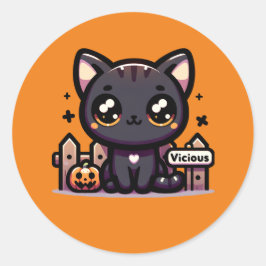 Adesivo Redondo Gato de Gatinho das Halloween Vicioso