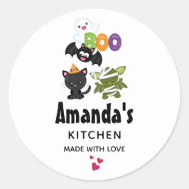 Adesivo Redondo Gato de Halloween, Bat, Mamã e Ghost Kitchen