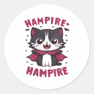Adesivo Redondo Gato de Halloween do Vampiro Kawaii