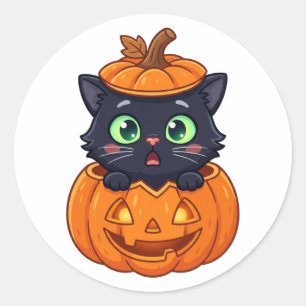 Adesivo Redondo Gato de Halloween Inspetor Profissional de Doces E