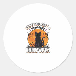 Adesivo Redondo Gato de Halloween Meow-Some Design de Gravura Vint