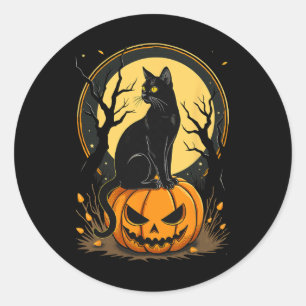 Adesivo Redondo Gato de Halloween Mulheres Engraçadas Queda Abóbor