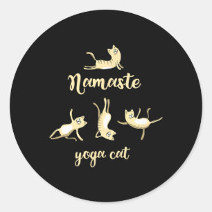 Adesivo Redondo Gato de Ioga Namaste Om Meditação Esporte Meow Ins