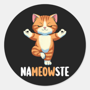 Adesivo Redondo Gato de Ioga Nameowste Meditação Zen Kitten Namast