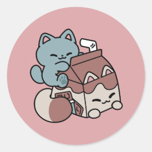 Adesivo Redondo Gato de Leite de Chocolate Kawaii – Bebida Aconche