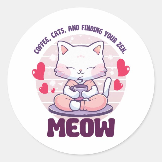Adesivo Redondo Gato de meditação - Gato Kawaii (Frente)