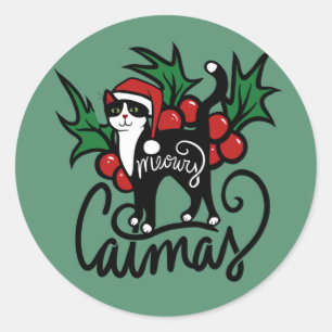Adesivo Redondo Gato de Natal