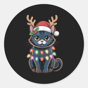 Adesivo Redondo Gato De Natal Bonito Com Feriados De Banho
