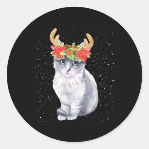 Adesivo Redondo Gato De Natal Com Camisa De Passos De Ventilador C