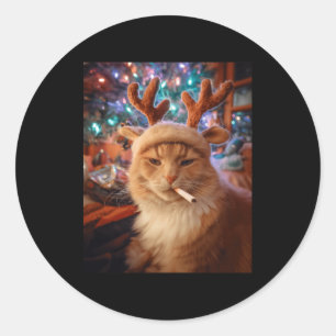 Adesivo Redondo Gato de Natal Fumando Cigarro Meme Gen Z Conforto