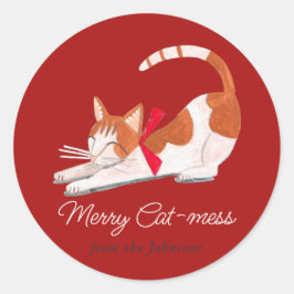 Adesivo Redondo Gato de Natal renas vermelho Feriado