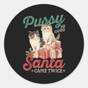 Adesivo Redondo Gato de Natal Safado Gráfico Piada Engraçada Brinc