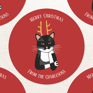 Adesivo Redondo Gato de Natal Sarcástico engraçado