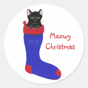 Adesivo Redondo Gato de Natal, Vinhetas de Natal