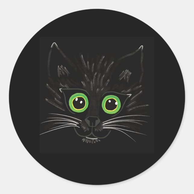 Adesivo Redondo Gato De Olhos Verdes Sorridentes (Frente)