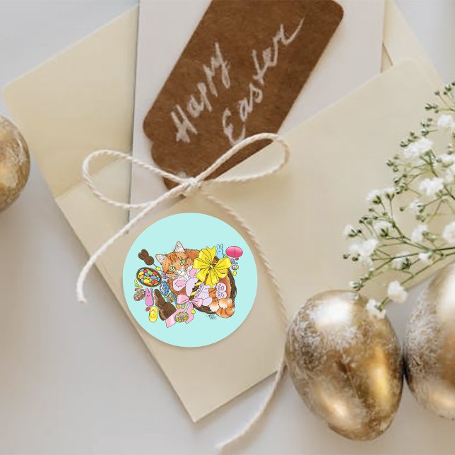 Adesivo Redondo Gato de Páscoa de Laranja (Criador carregado)