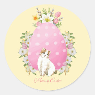 Adesivo Redondo Gato de Páscoa Floral Amarelo Fofo