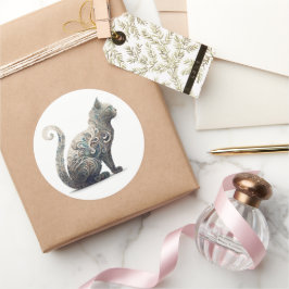 Adesivo Redondo Gato de Perfil de Paisley