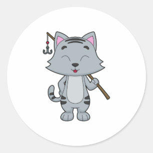 Adesivo Redondo Gato de Pesca e Pesca