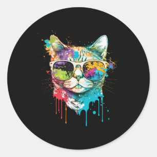 Adesivo Redondo Gato de Pop de Arte de Gato Bonito