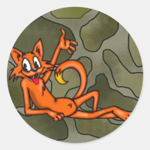 Adesivo Redondo Gato de relaxamento dos desenhos animados