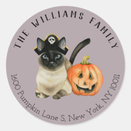 Adesivo Redondo Gato de Siamese, Pirata de Cute | Rótulo de Endere