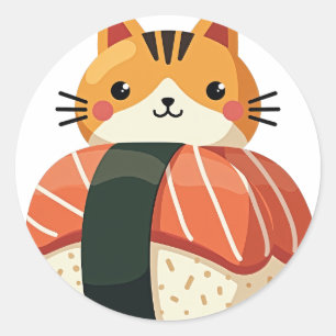 Adesivo Redondo Gato de Sushi