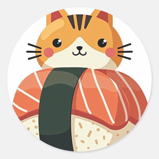 Adesivo Redondo Gato de Sushi (Frente)