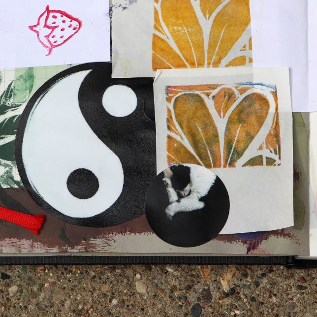 Adesivo Redondo Gato de Tuxedo Gato Gato Gato Preto e Branco (Criador carregado)