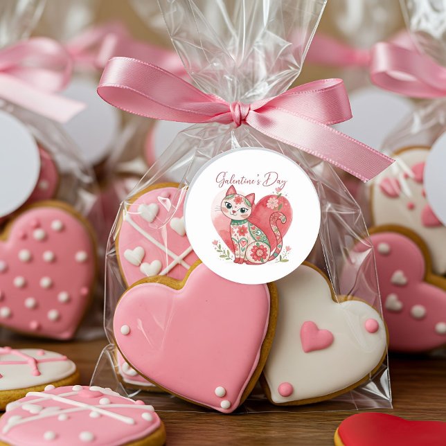 Adesivo Redondo Gato do Dia das Galentinas (Criador carregado)