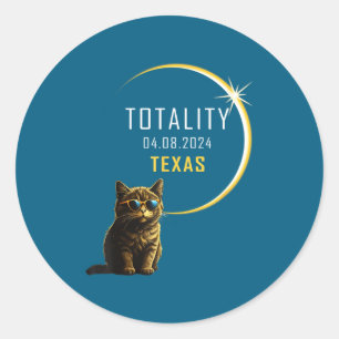 Adesivo Redondo Gato do Eclipse Total Solar do Texas
