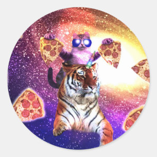 Adesivo Redondo Gato Do Espaço No Tigre Unicorn