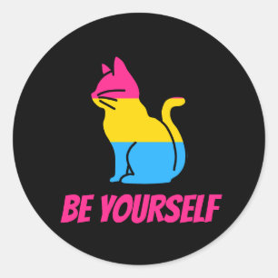 Adesivo Redondo Gato do Orgulho Pansexual - Seja você mesmo