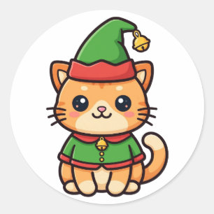 Adesivo Redondo Gato Duende de Natal Fofo