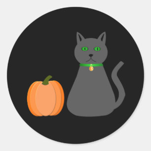 Adesivo Redondo Gato e Abóbora do Halloween