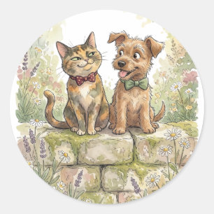 Adesivo Redondo Gato e Cachorro Caprichosos Arte de Jardim Tartaru