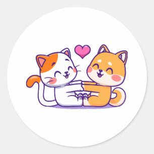 Adesivo Redondo Gato E Shiba Inu