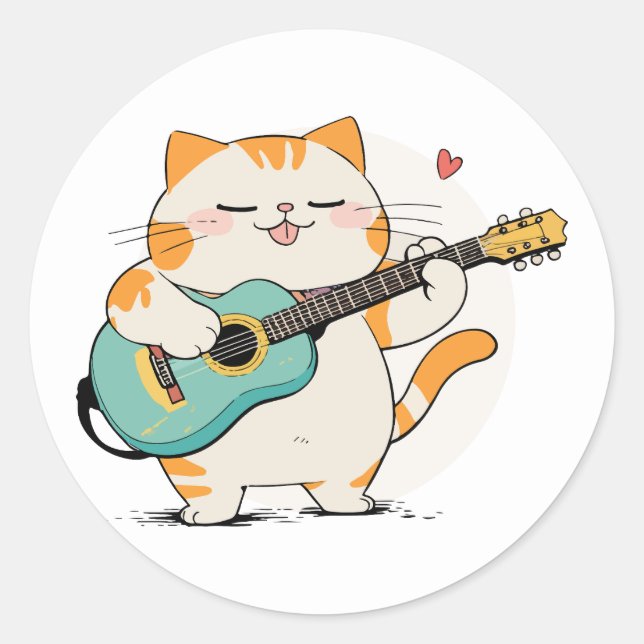 Adesivo Redondo Gato e Violão (Frente)