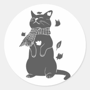 Adesivo Redondo Gato em cachecol se prepara para o inverno - Escol
