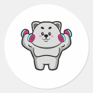 Adesivo Redondo Gato em treino ao ombro com Dumbbels