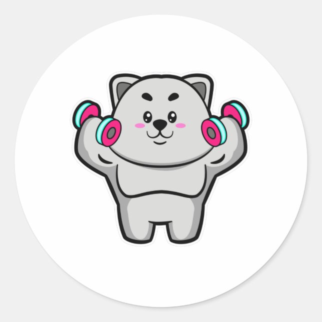 Adesivo Redondo Gato em treino ao ombro com Dumbbels (Frente)