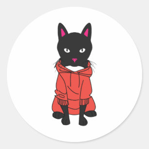 Adesivo Redondo Gato Em Um Capuz